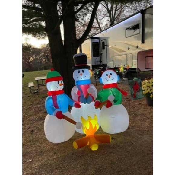 5 Foot Tall Huge Christmas Inflatable Snowmen Snowman Campfire Camping Roasting - Picture 1 of 1